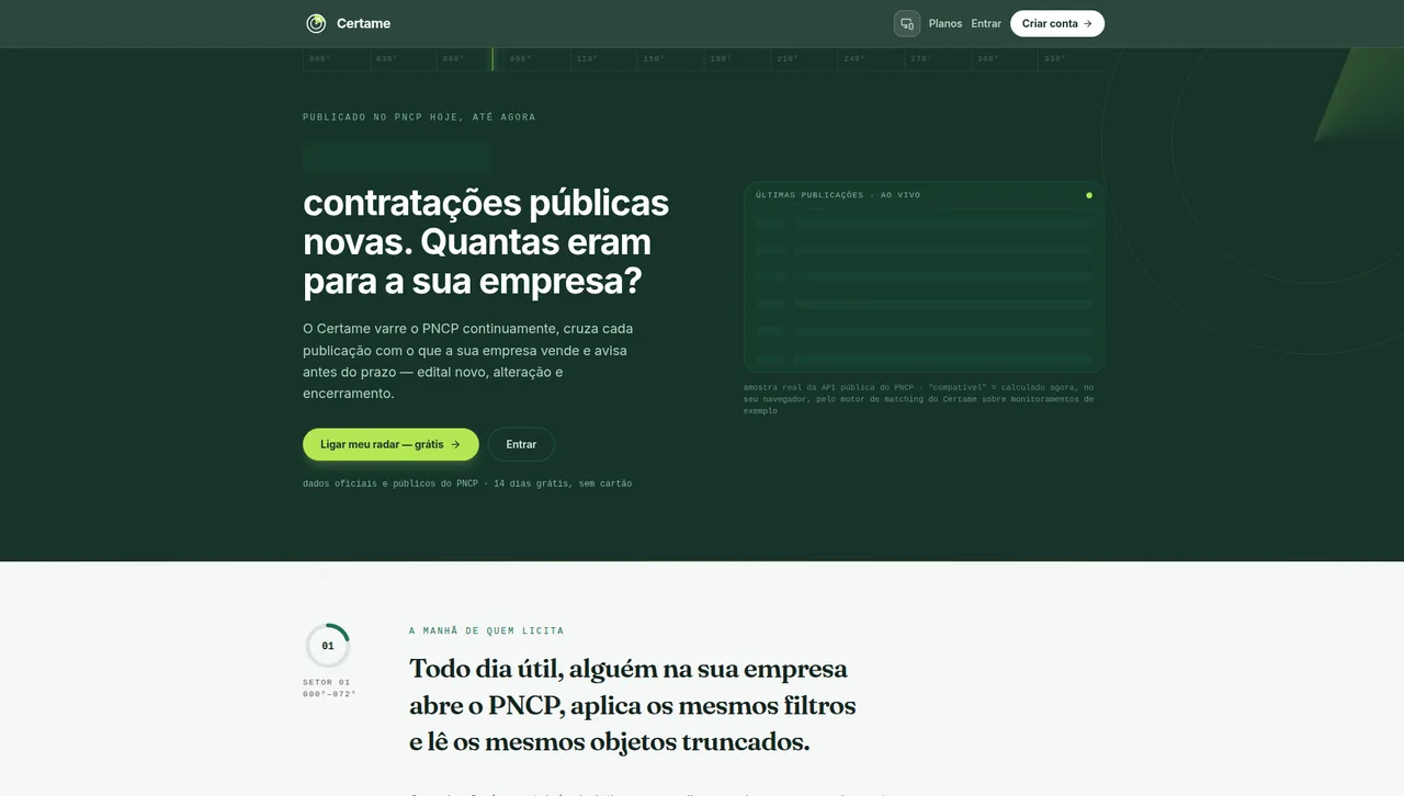 Página inicial do Certame